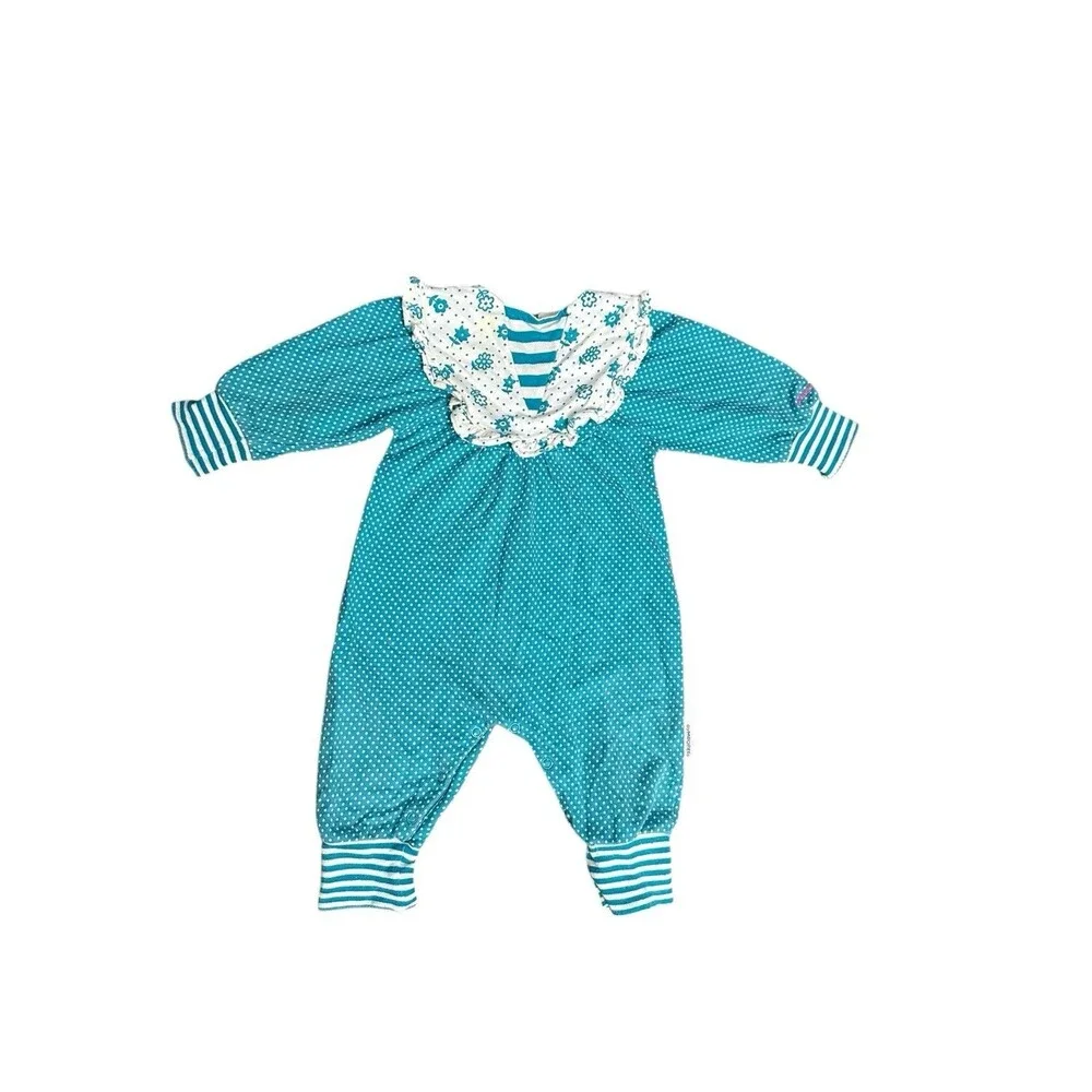 Vtg Gymboree Rainbow Tag Infant One Piece Polka Dot Floral Collar Striped Cuffs